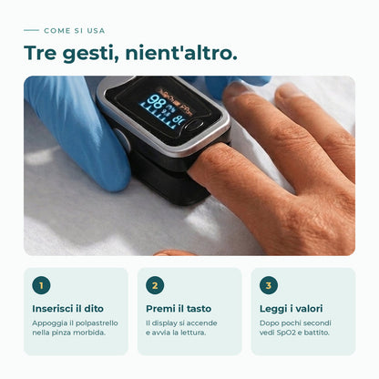 Come si usa il saturimetro in tre gesti